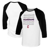 White/Black Cleveland Guardians Tiny Turnip Youth Stacked Raglan 3/4 Sleeve T-Shirt