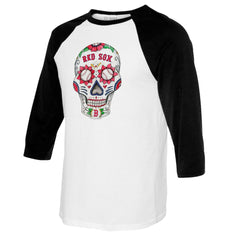 White/Black Boston Red Sox Tiny Turnip Youth Sugar Skull Raglan 3/4 Sleeve T-Shirt