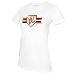White Baltimore Orioles Tiny Turnip Women's Base Stripe T-Shirt