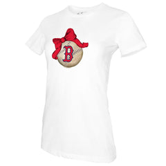 White Boston Red Sox Tiny Turnip Women's Baseball Bow T-Shirt