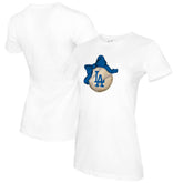White Los Angeles Dodgers Tiny Turnip Women's Baseball Bow T-Shirt