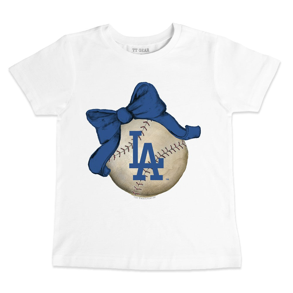 White Los Angeles Dodgers Tiny Turnip Youth Baseball Bow T-Shirt