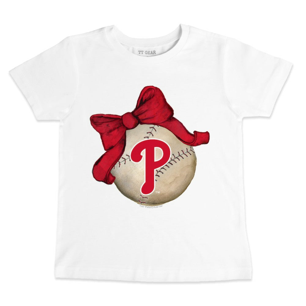 White Philadelphia Phillies Tiny Turnip Youth Baseball Bow T-Shirt
