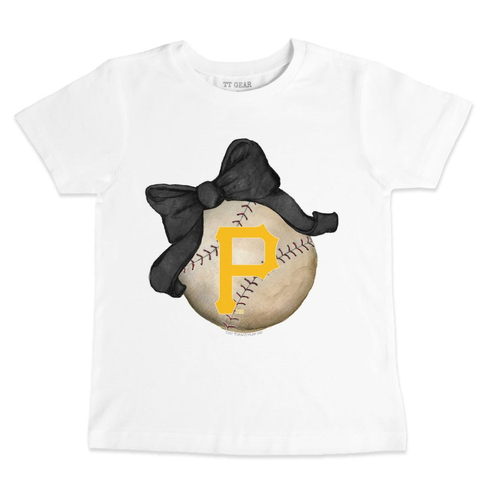White Pittsburgh Pirates Tiny Turnip Youth Baseball Bow T-Shirt
