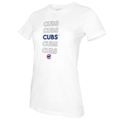 White Chicago Cubs Tiny Turnip Women's Stacked T-Shirt