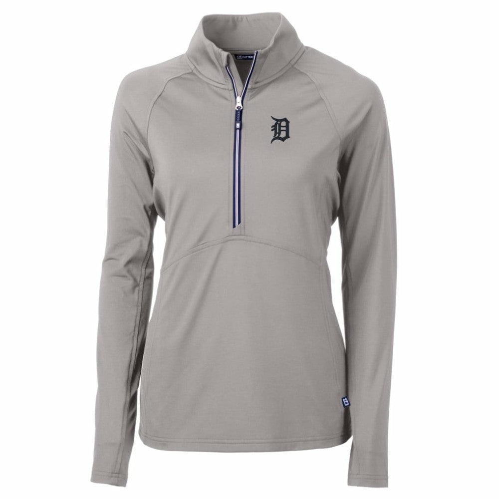 Gray Detroit Tigers Cutter & Buck Women's Adapt Eco Knit Stretch Half-Zip Pullover Top
