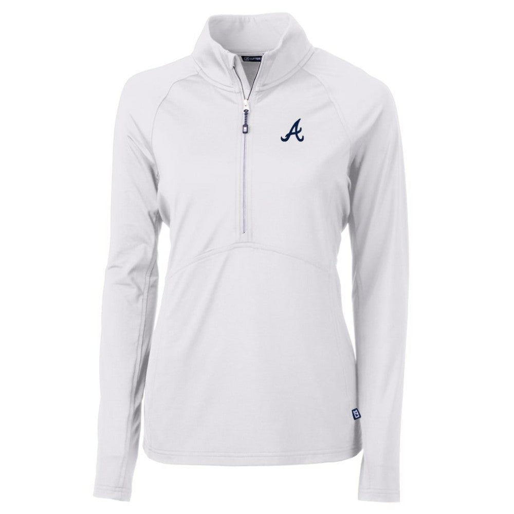 White Atlanta Braves Cutter & Buck Women's Adapt Eco Knit Stretch Half-Zip Pullover Top