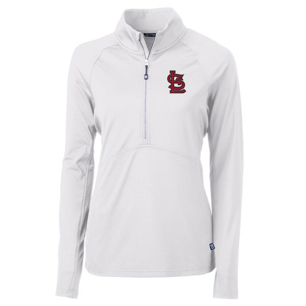 White St. Louis Cardinals Cutter & Buck Women's Adapt Eco Knit Stretch Half-Zip Pullover Top