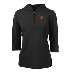 Black Baltimore Orioles Cutter & Buck Women's Virtue Eco Pique 3/4 Sleeve Half-Zip Pullover Hoodie