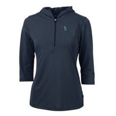 Navy Seattle Mariners Cutter & Buck Women's Virtue Eco Pique 3/4 Sleeve Half-Zip Pullover Hoodie