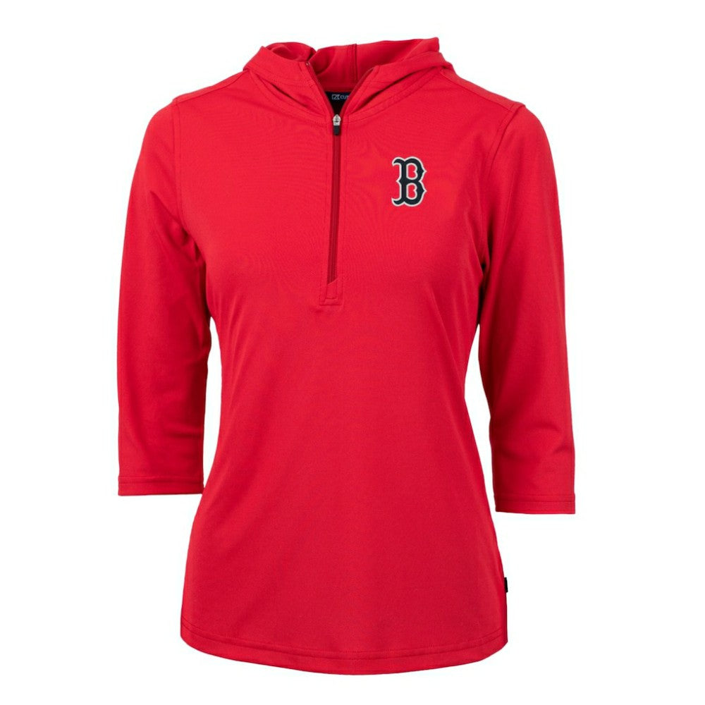 Red Boston Red Sox Cutter & Buck Women's Virtue Eco Pique 3/4 Sleeve Half-Zip Pullover Hoodie