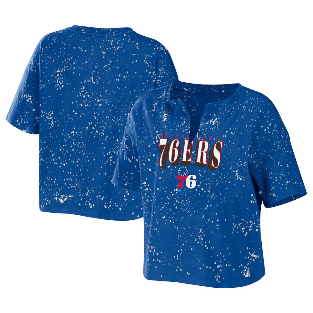 Philadelphia 76ers WEAR by Erin Andrews Women's Bleach Splatter Notch Neck T-Shirt