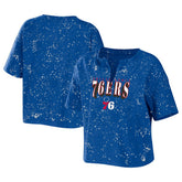 Philadelphia 76ers WEAR by Erin Andrews Women's Bleach Splatter Notch Neck T-Shirt