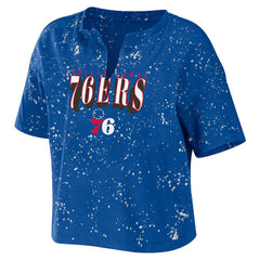 Philadelphia 76ers WEAR by Erin Andrews Women's Bleach Splatter Notch Neck T-Shirt