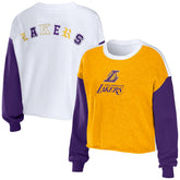 Los Angeles Lakers WEAR by Erin Andrews Women's Mixed Letter Cropped Pullover Sweatshirt