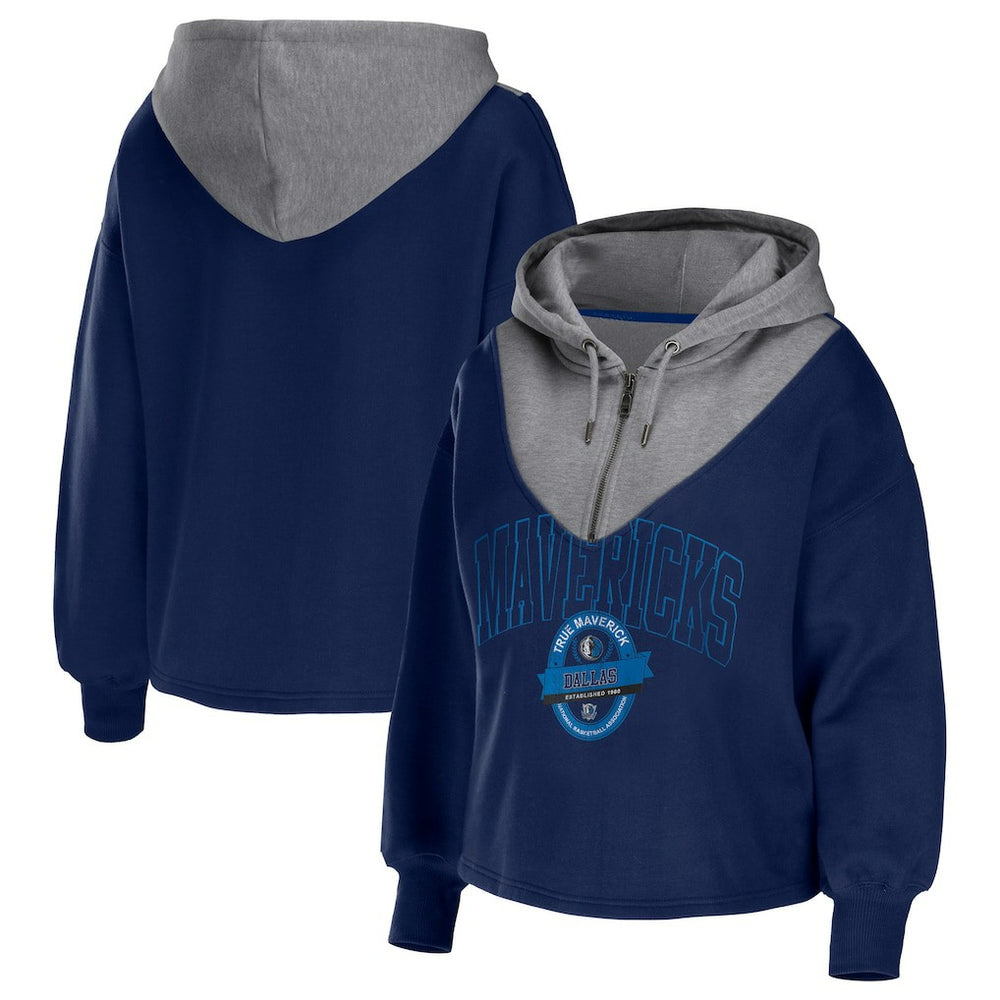 Dallas Mavericks WEAR by Erin Andrews Women's Pieced Quarter-Zip Hoodie Jacket sale