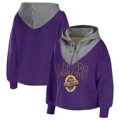 Los Angeles Lakers WEAR by Erin Andrews Women's Pieced Quarter-Zip Hoodie Jacket