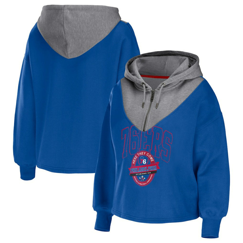 Philadelphia 76ers WEAR by Erin Andrews Women's Pieced Quarter-Zip Hoodie Jacket