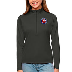 Charcoal Chicago Cubs Antigua Women's Tribute Quarter-Zip Pullover Top