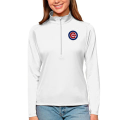 White Chicago Cubs Antigua Women's Tribute Quarter-Zip Pullover Top