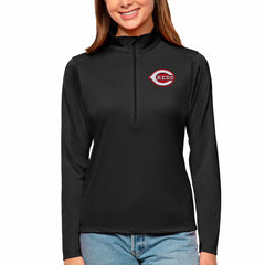 Black Cincinnati Reds Antigua Women's Tribute Quarter-Zip Pullover Top