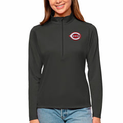 Charcoal Cincinnati Reds Antigua Women's Tribute Quarter-Zip Pullover Top
