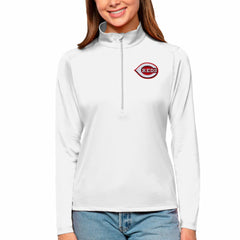 White Cincinnati Reds Antigua Women's Tribute Quarter-Zip Pullover Top