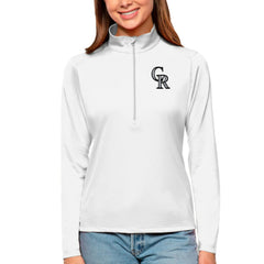 White Colorado Rockies Antigua Women's Tribute Quarter-Zip Pullover Top