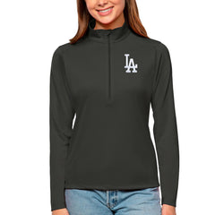 Charcoal Los Angeles Dodgers Antigua Women's Tribute Quarter-Zip Pullover Top