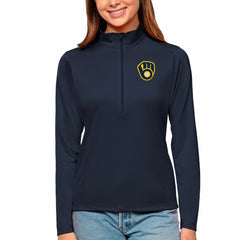 Navy Milwaukee Brewers Antigua Women's Tribute Quarter-Zip Pullover Top