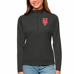 Black New York Mets Antigua Women's Tribute Quarter-Zip Pullover Top