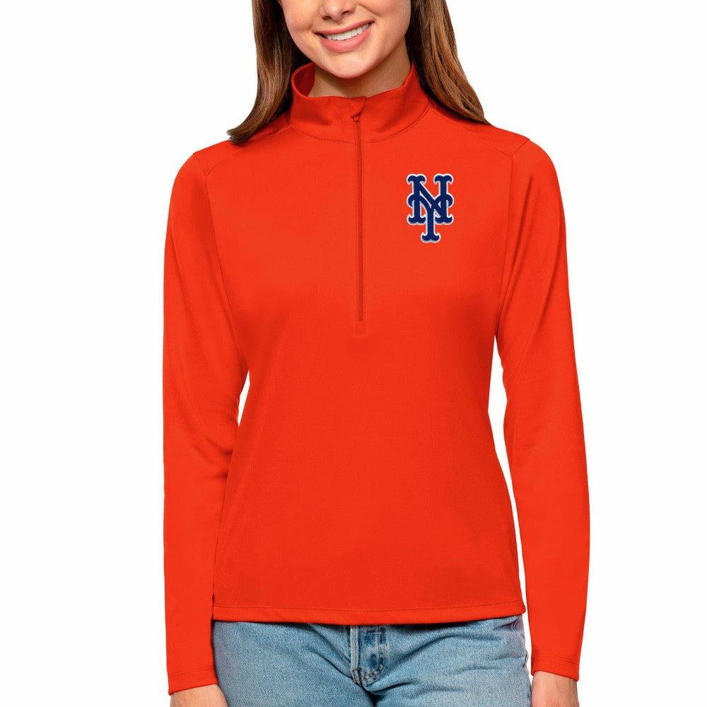 Orange New York Mets Antigua Women's Tribute Quarter-Zip Pullover Top