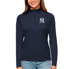 Navy New York Yankees Antigua Women's Tribute Quarter-Zip Pullover Top