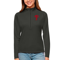 Charcoal Philadelphia Phillies Antigua Women's Tribute Quarter-Zip Pullover Top
