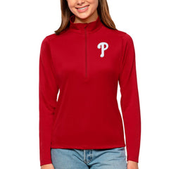 Red Philadelphia Phillies Antigua Women's Tribute Quarter-Zip Pullover Top