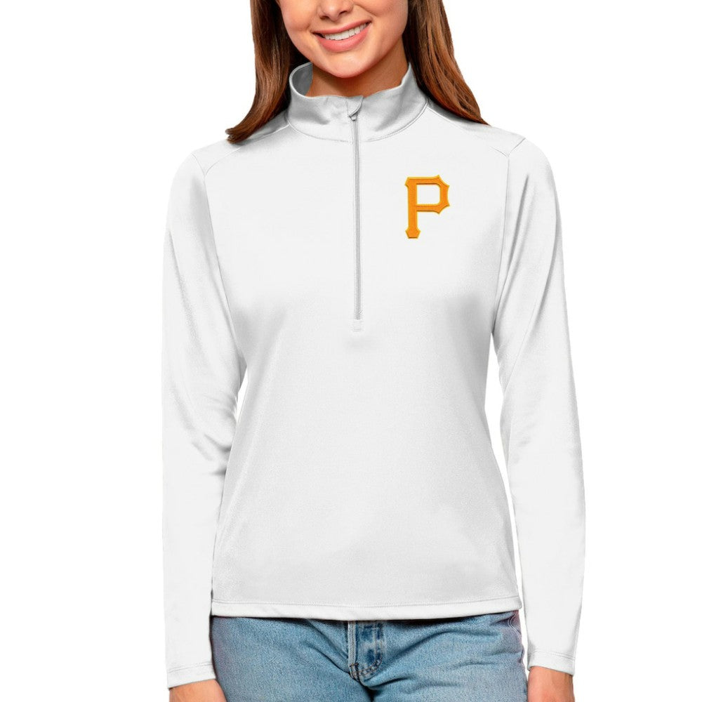 White Pittsburgh Pirates Antigua Women's Tribute Quarter-Zip Pullover Top