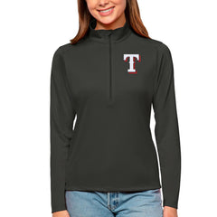 Charcoal Texas Rangers Antigua Women's Tribute Quarter-Zip Pullover Top