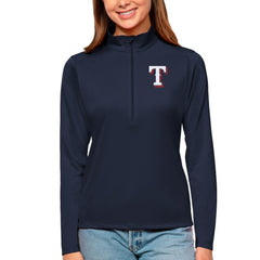 Navy Texas Rangers Antigua Women's Tribute Quarter-Zip Pullover Top
