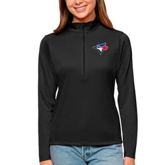 Black Toronto Blue Jays Antigua Women's Tribute Quarter-Zip Pullover Top
