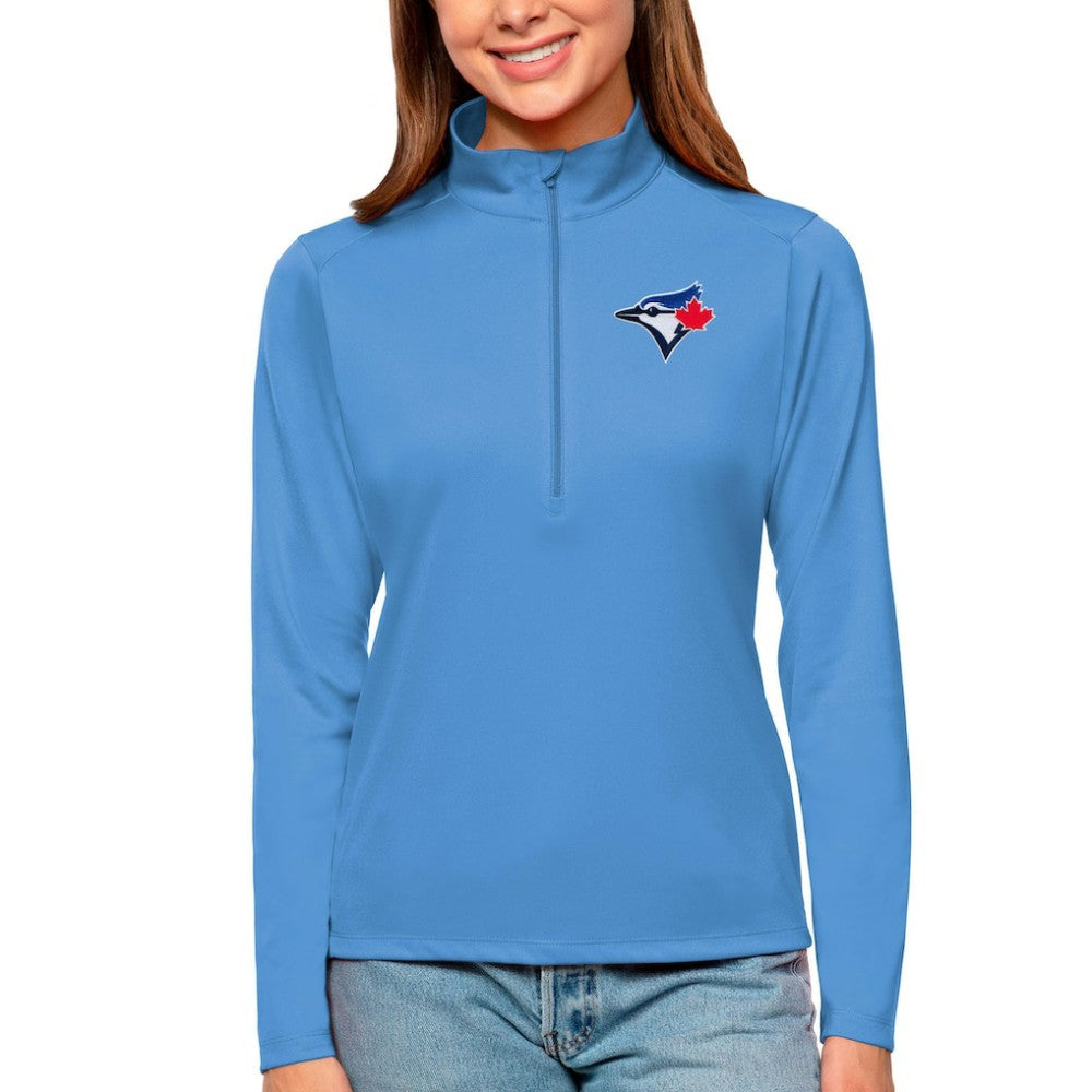 Powder Blue Toronto Blue Jays Antigua Women's Tribute Quarter-Zip Pullover Top