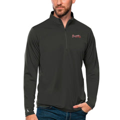 Charcoal Atlanta Braves Antigua Tribute Quarter-Zip Pullover Top