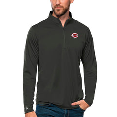 Charcoal Cincinnati Reds Antigua Tribute Quarter-Zip Pullover Top