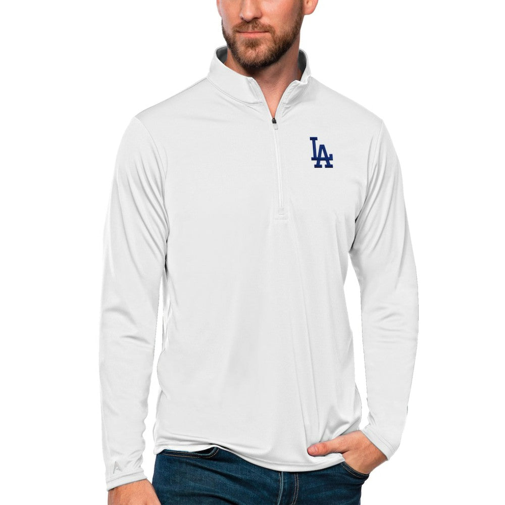 White Los Angeles Dodgers Antigua Tribute Quarter-Zip Pullover Top