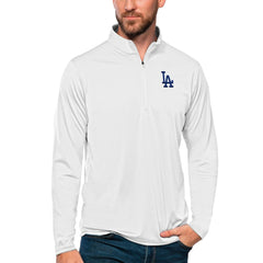 White Los Angeles Dodgers Antigua Tribute Quarter-Zip Pullover Top