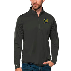 Charcoal Milwaukee Brewers Antigua Tribute Quarter-Zip Pullover Top