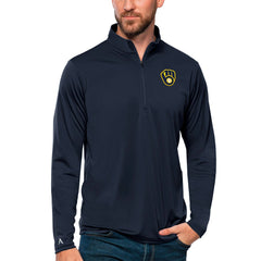 Navy Milwaukee Brewers Antigua Tribute Quarter-Zip Pullover Top
