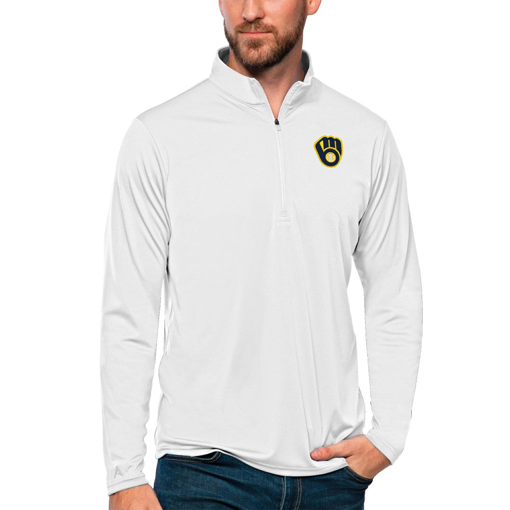 White Milwaukee Brewers Antigua Tribute Quarter-Zip Pullover Top
