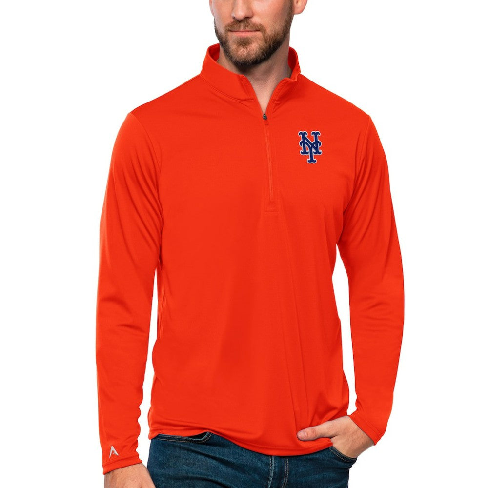 Orange New York Mets Antigua Tribute Quarter-Zip Pullover Top