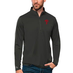 Charcoal Philadelphia Phillies Antigua Tribute Quarter-Zip Pullover Top