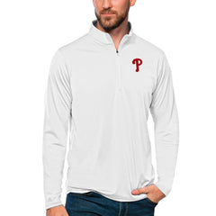 White Philadelphia Phillies Antigua Tribute Quarter-Zip Pullover Top